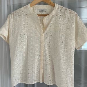 Madewell Size Small Cream Boxy Eyelet Woven Button Down